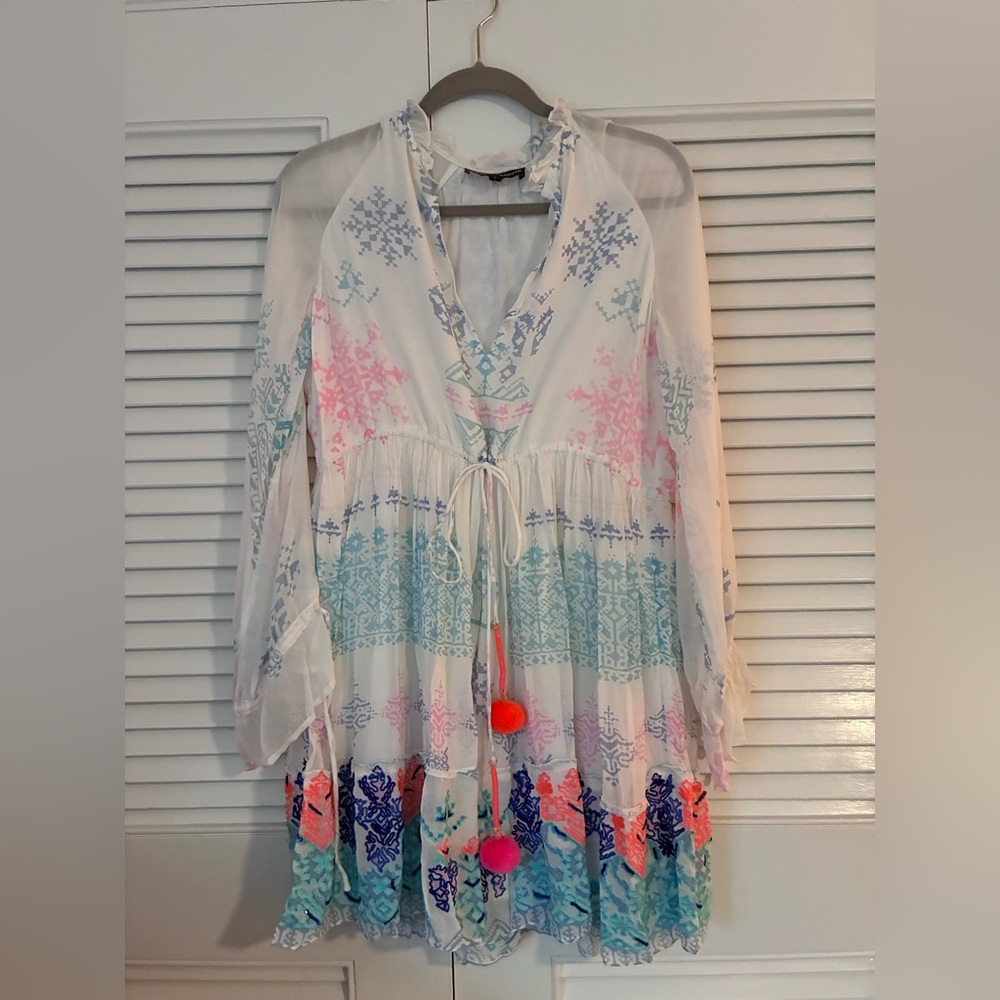 Hemant & Nandita White Multicolor Pom Pom Dress